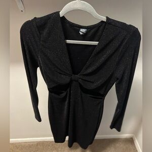 Wild Fable Black Midi Bodycon Dress with Tie Front and Long Sleeves